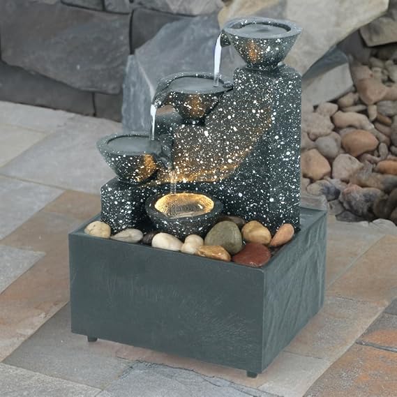 Mini Tabletop Cascading Water Fountain with LED Lights