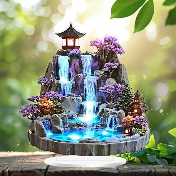 Feng Shui Mountain Waterfall Acrylic Tabletop Decor