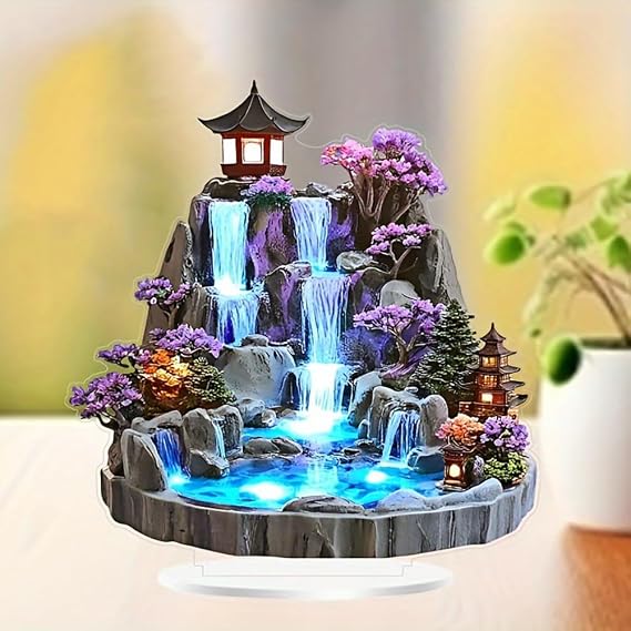 Feng Shui Mountain Waterfall Acrylic Tabletop Decor