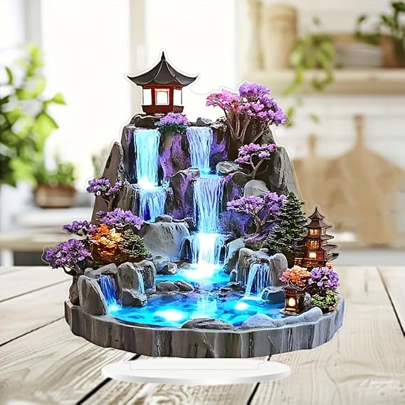 Feng Shui Mountain Waterfall Acrylic Tabletop Decor