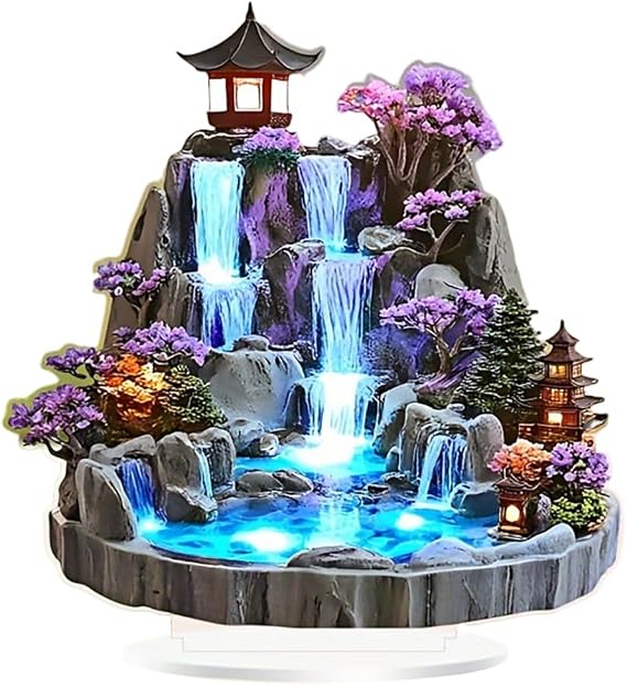 Feng Shui Mountain Waterfall Acrylic Tabletop Decor