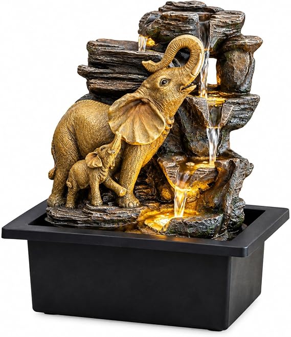 Elephant Fortuna Tabletop Water Fountain with LED Light