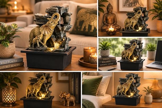 Elephant Fortuna Tabletop Water Fountain with LED Light