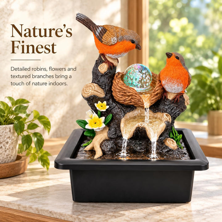 Robins Tabletop Water Fountain with Spinning LED Glass Ball