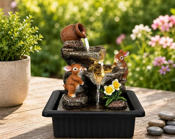 Bonny Bunnies Tabletop Water Fountain with LED Light