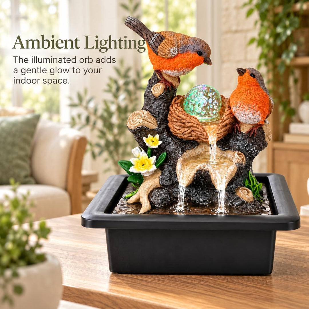 Robins Tabletop Water Fountain with Spinning LED Glass Ball