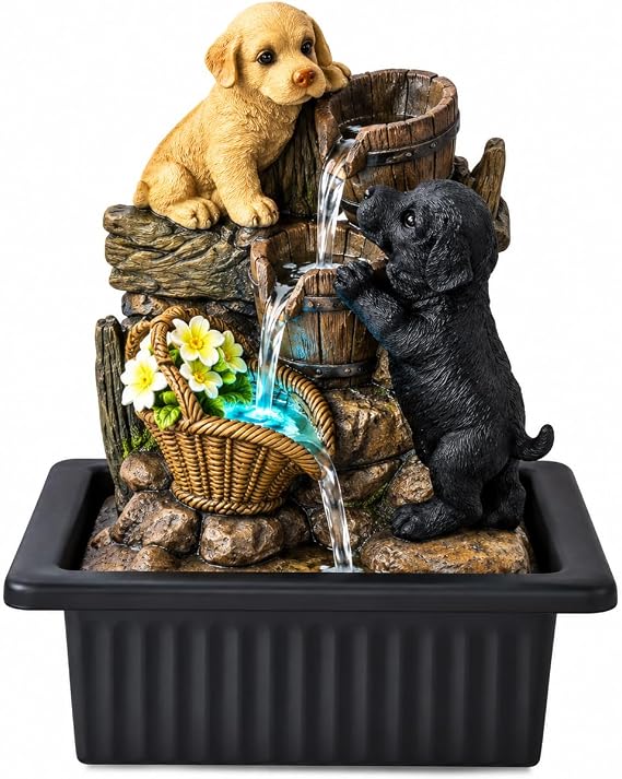 Cheeky Chappies Puppy Dog Water Fountain with LED Light