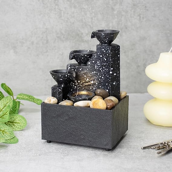 Mini Tabletop Cascading Water Fountain with LED Lights