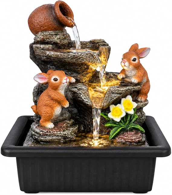 Bonny Bunnies Tabletop Water Fountain with LED Light