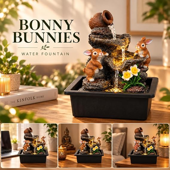 Bonny Bunnies Tabletop Water Fountain with LED Light