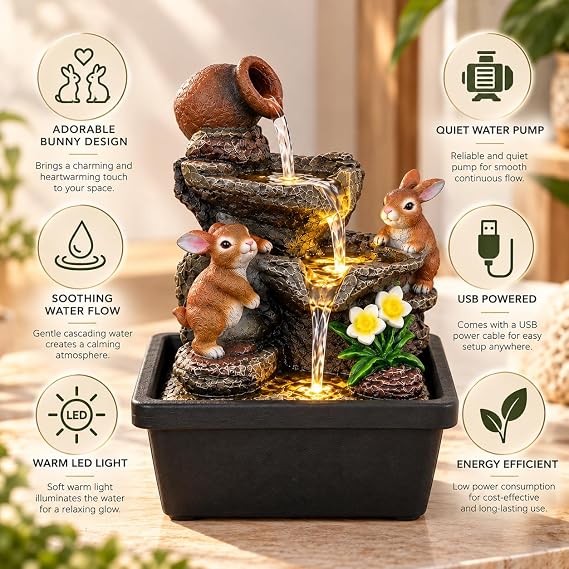 Bonny Bunnies Tabletop Water Fountain with LED Light