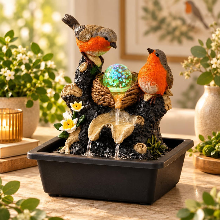 Robins Tabletop Water Fountain with Spinning LED Glass Ball