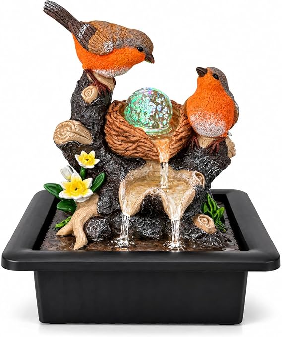 Robins Tabletop Water Fountain with Spinning LED Glass Ball