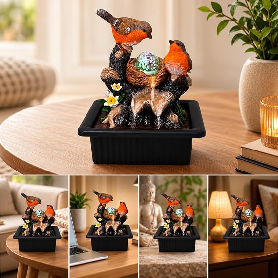 Robins Tabletop Water Fountain with Spinning LED Glass Ball