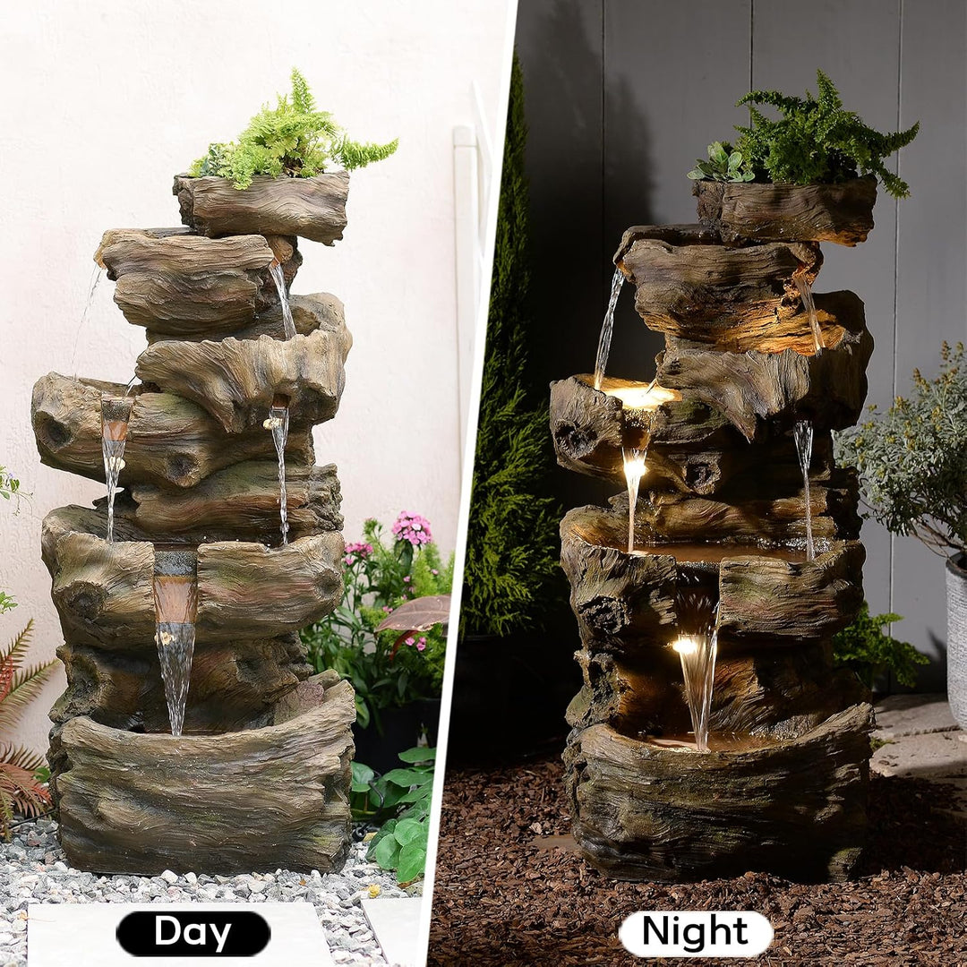 5-Tier Tree Cascading Water Fountain with LED Lights