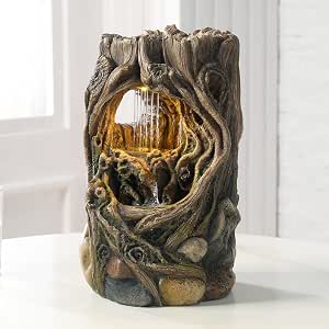 Indoor Stump Water Fountain with Yellow LED Lights