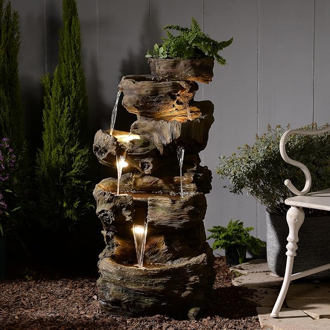 5-Tier Tree Cascading Water Fountain with LED Lights
