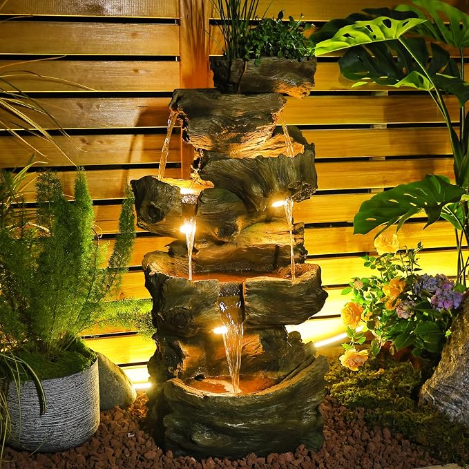 5-Tier Tree Cascading Water Fountain with LED Lights
