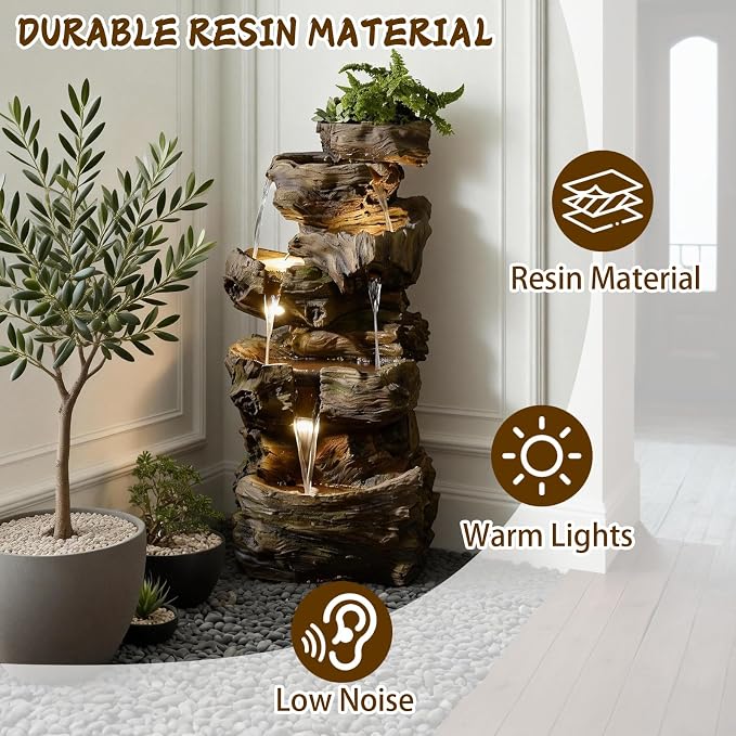 5-Tier Tree Cascading Water Fountain with LED Lights