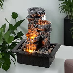 Tabletop 3-Bowl Water Fountain with LED Lights