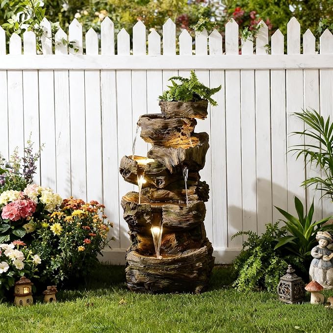 5-Tier Tree Cascading Water Fountain with LED Lights
