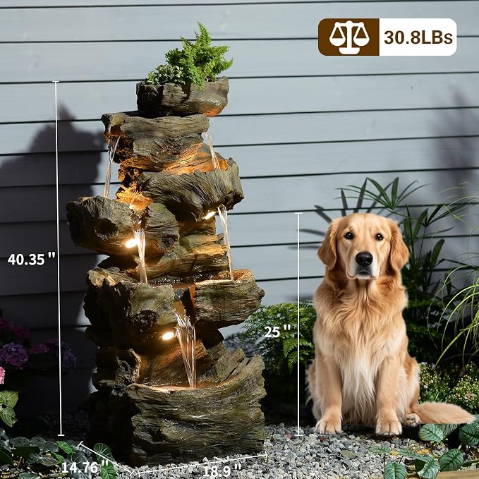 5-Tier Tree Cascading Water Fountain with LED Lights