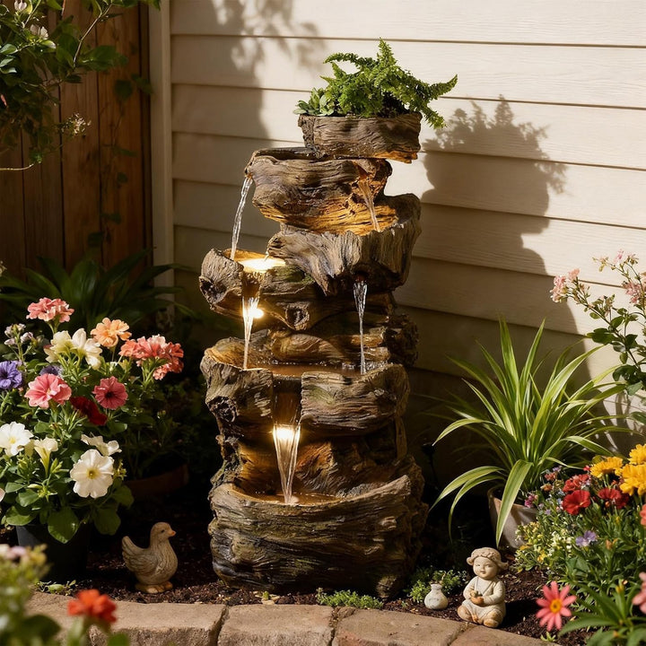 5-Tier Tree Cascading Water Fountain with LED Lights